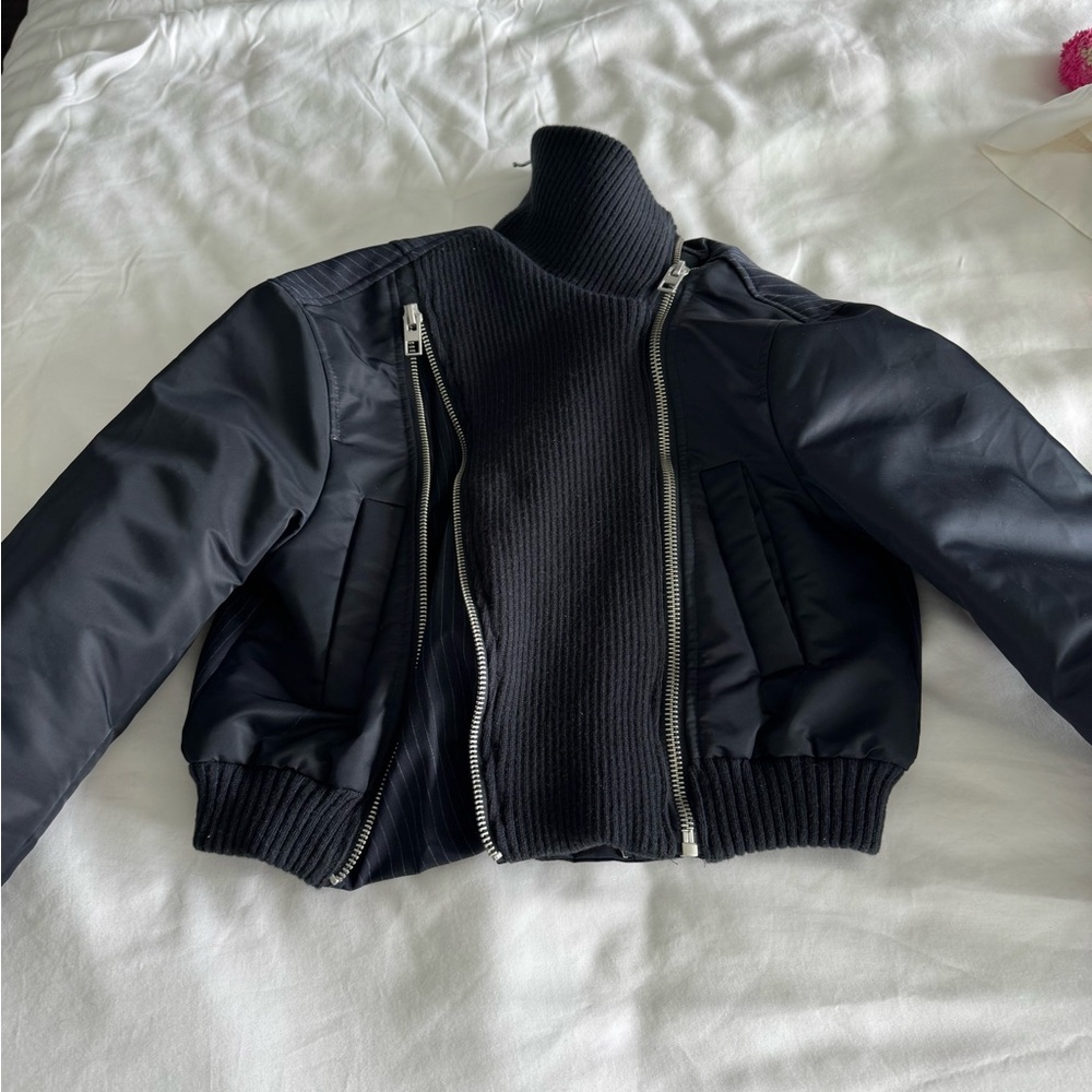 Zara navy Bomber Jacket with Asymmetrical Zipper